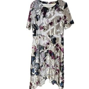 Soft Surroundings Annika Velvet Floral Print Midi Dress Aster Gray Med
